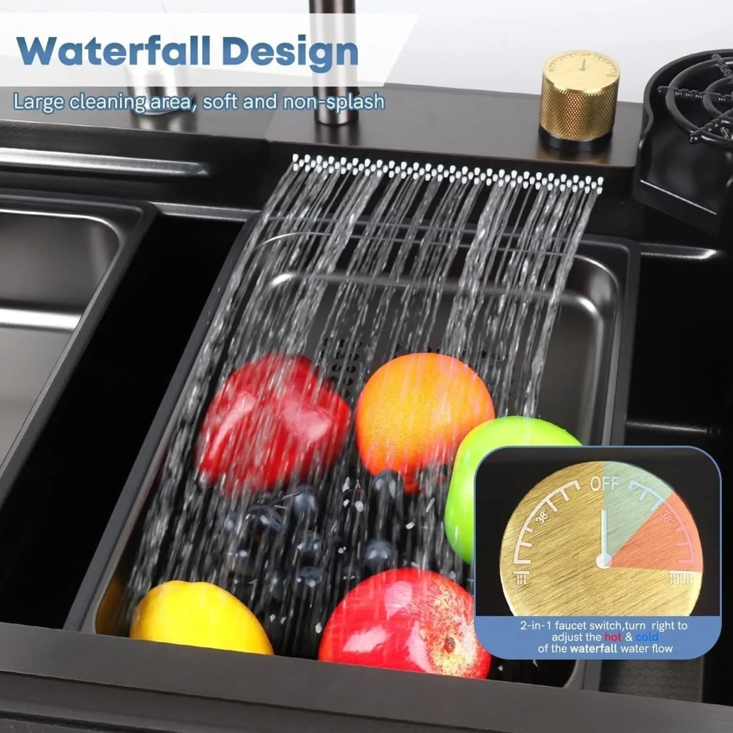 Évier de cuisine à cascade en acier inoxydable 304, ensemble d\'évier domestique, évier intégré avec perfections, barre unique