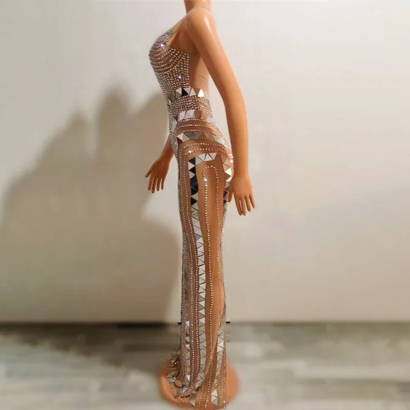 Glänzende Strass Kleid Ärmellose Spiegel Abend Party Kleider Frauen Geburtstag Feiern Outfit Drag Queen Kostüme XS5712