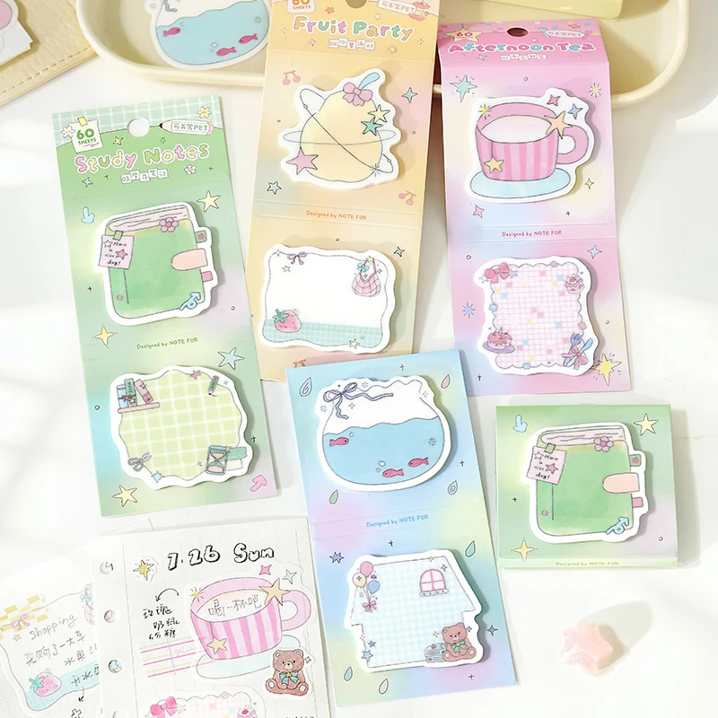 60pcs/PET Combination Sticky Notes Starry Sweet Dream House Series Korean Ins Style Journaling Memo N-times Sticky Notes