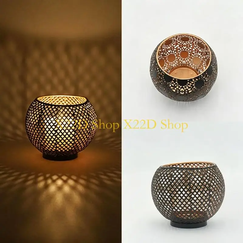 X22D Elegant Round Wrought Iron Tealight Stand With Delicate Cutout Detailing