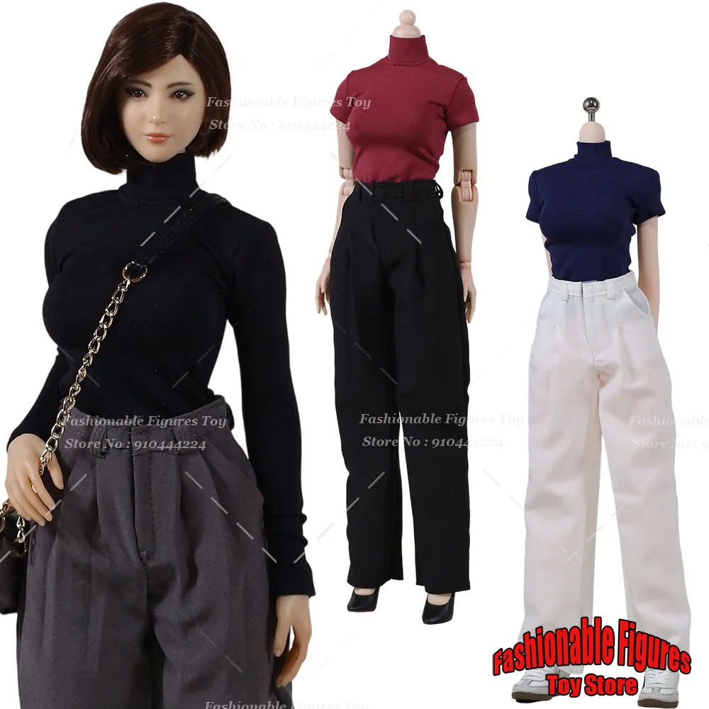 

1/6 женская рубашка с высоким воротом, эластичный пуловер, свитер, свободные широкие брюки, подходят для 12-дюймовой экшн-фигурки, модель тела