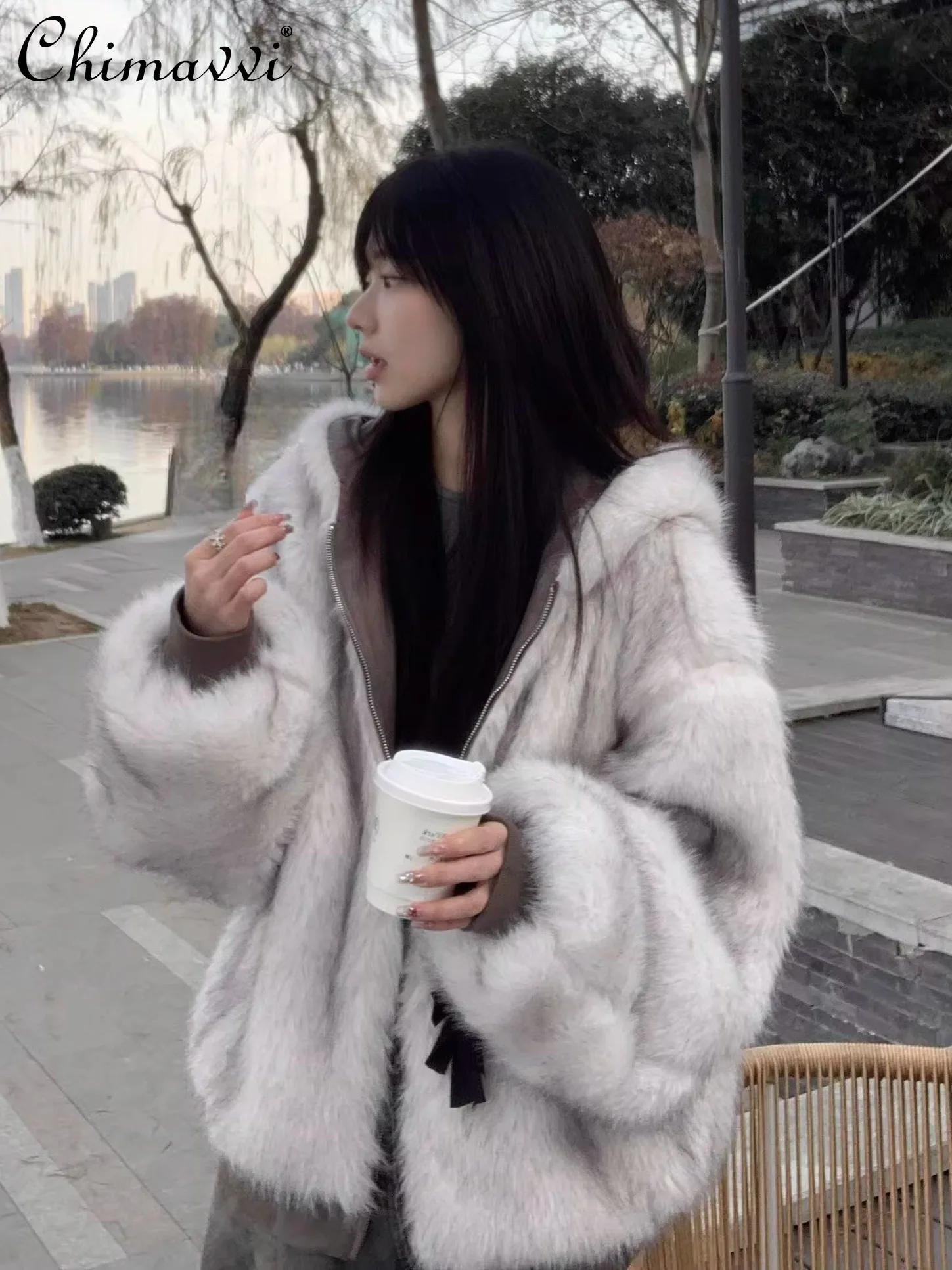 

High-end Fox Fur Hooded Reversible Fur Coat Winter New Fashion Warm Cotton Jacket Thickened Long Sleeve Loose Womens Jackets