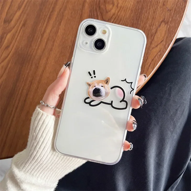 Funny Cat Dog Clear Paired Phone Case for iPhone 16 13 15 12 11 14 Pro Max 13Mini 7 8 14 Plus SE3 Cartoon Couple Covers Fundas