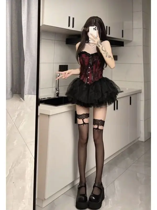 Sexy Retro Kanten Afwerking Me Rok Set Hoge Taille Gezwollen Ort Rok Voor Tienermeisjes Business Formele Ci Pendelen Par Datum