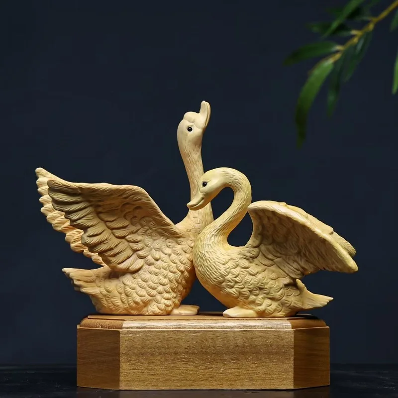 Yellow Boxwood Carved Swan Figurine Perfect Gift for Friends, Weddings, and Housewarming