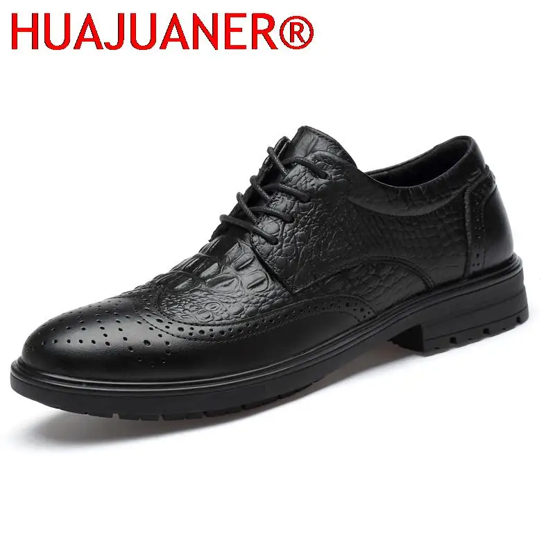 

Brand Brogue Shoes Genuine Leather Formal Shoes Vintage Crocodile Pattern Luxury Wedding Shoes Casual Spring Autumn Dress Shoes