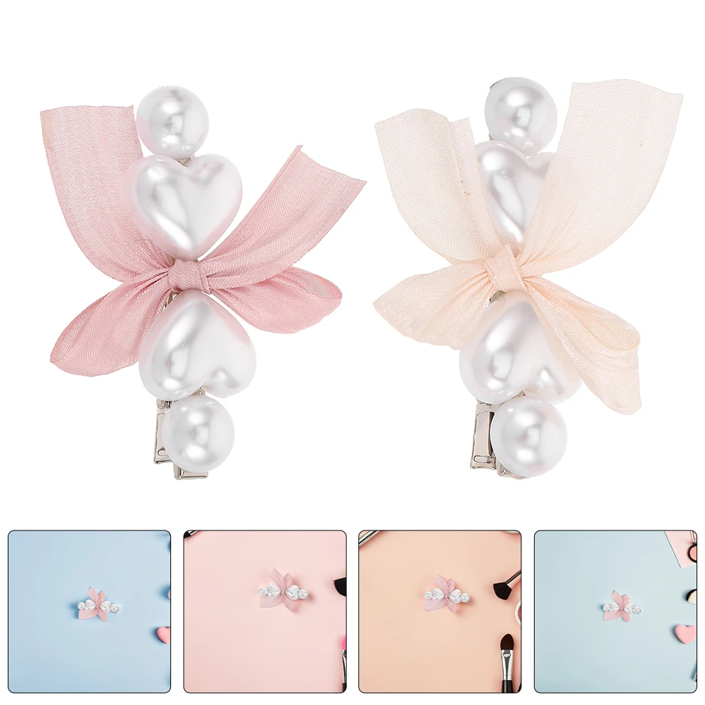 

12pcs Sweet Bowknot Pearl Hair Clips For Women Dual Color Beige Pink Mini Bow Hair Accessories Duckbill Side Clip