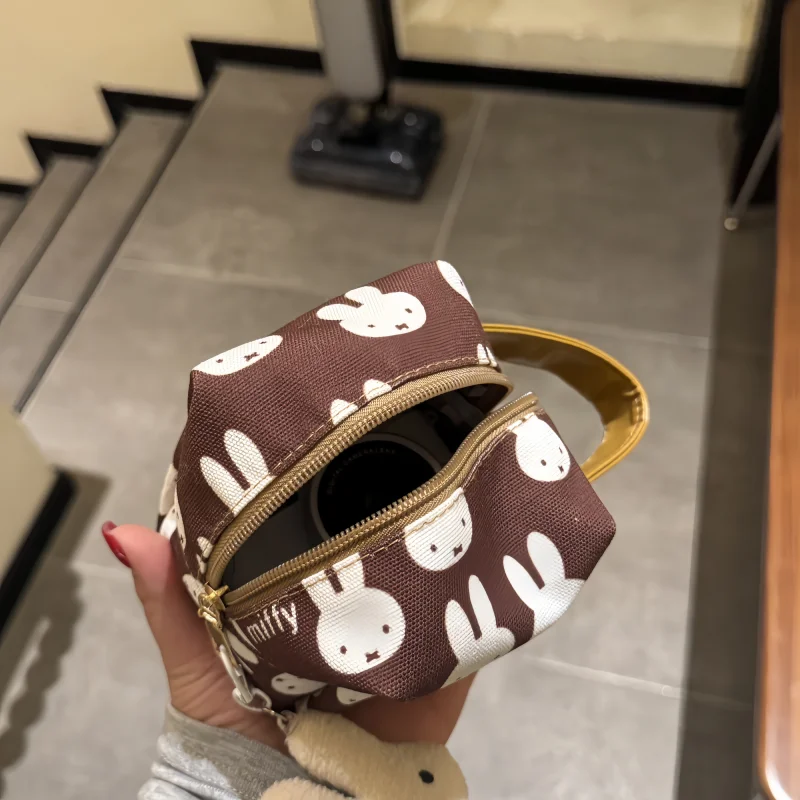 New Miffy Canvas Makeup Bag Cartoon Brown Printed Rabbit Portable Handbag Small Square Bag Girl Gift view 5