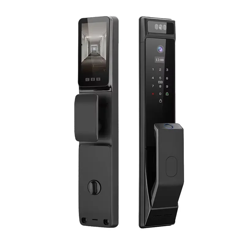 3D Gold Cat Eye Smart Fingerprint Password WiFi Connected Wood Door Memory Card Home Security System