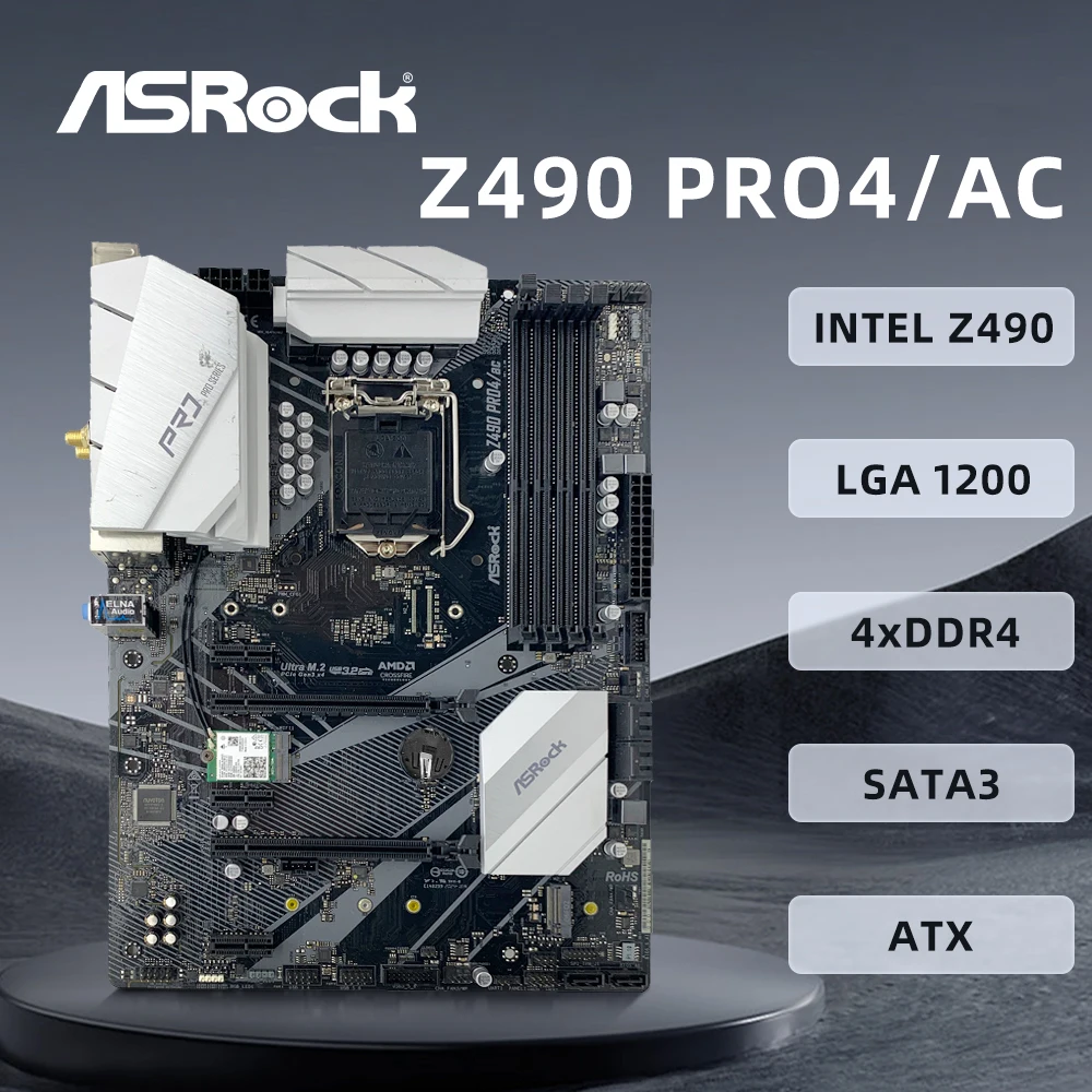 

Материнская плата ASROCK Z490 PRO4/AC Поддерживает LGA 1200 i9-10900K i7-10700K ЦП Intel Z490 чипсет 4 x DDR4 PCI 3,0 ATX