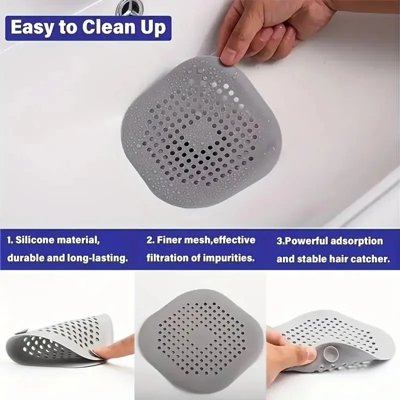 Convenient Durable Silicone Square Shower Drain Cover Prevents Sink Clogging Shower Drain Strainer Adsorption Sink Strainer