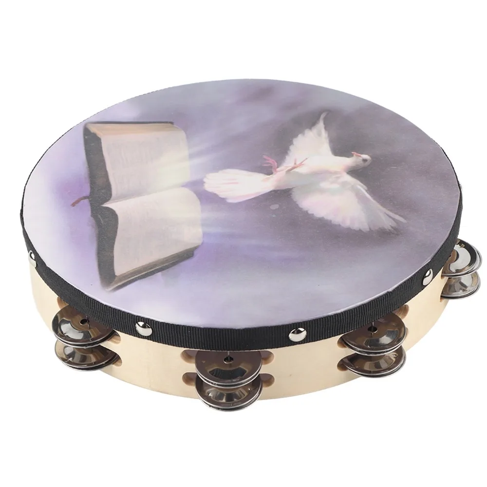 8/10 inch optional size Tambourine Dove pattern decoration Double row jingle design Hand Drum Solid drum body