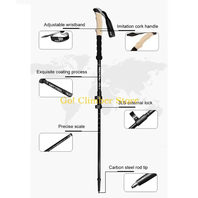 q84c-調節可能なウォーキングポール伸縮クライミングスティックアルミ合金ウォーキングトレッキングポール旅行ハイキングクライミング用