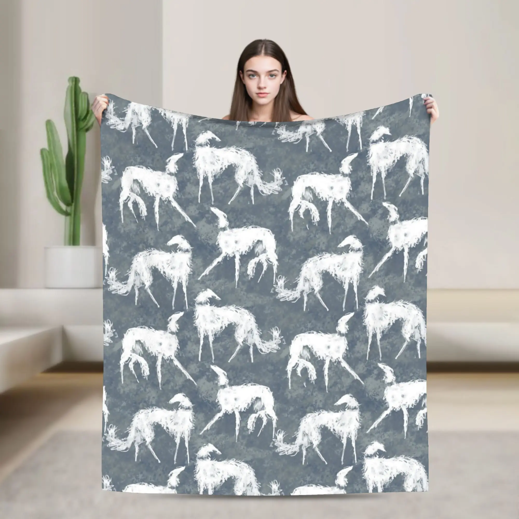 White Borsois Blankets Fleece Greyhound Whippet Sighthound Dog Multi-function Ultra-Soft Throw Blanket for Bed Couch Bedspreads
