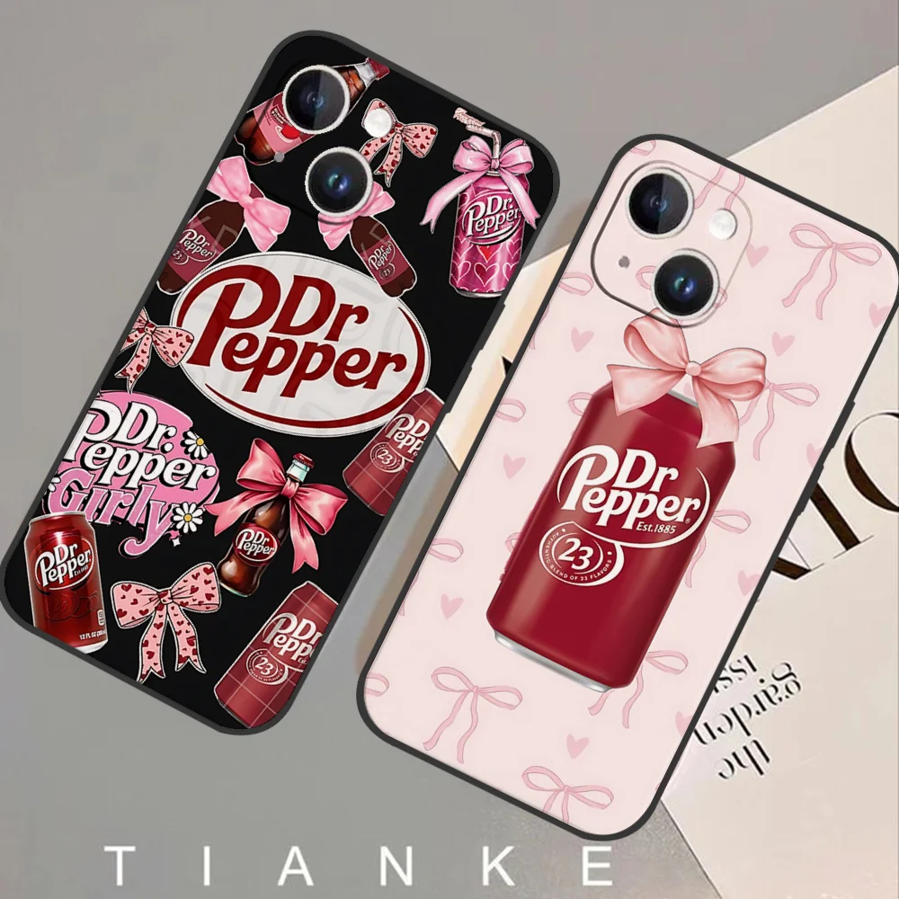 الكرز شرب D-Dr-P-Pepper جراب هاتف آيفون 16 15 11 13 14 برو ماكس 7 8 زائد X Xr Xs ماكس 12 البسيطة غطاء قذيفة سوداء #1