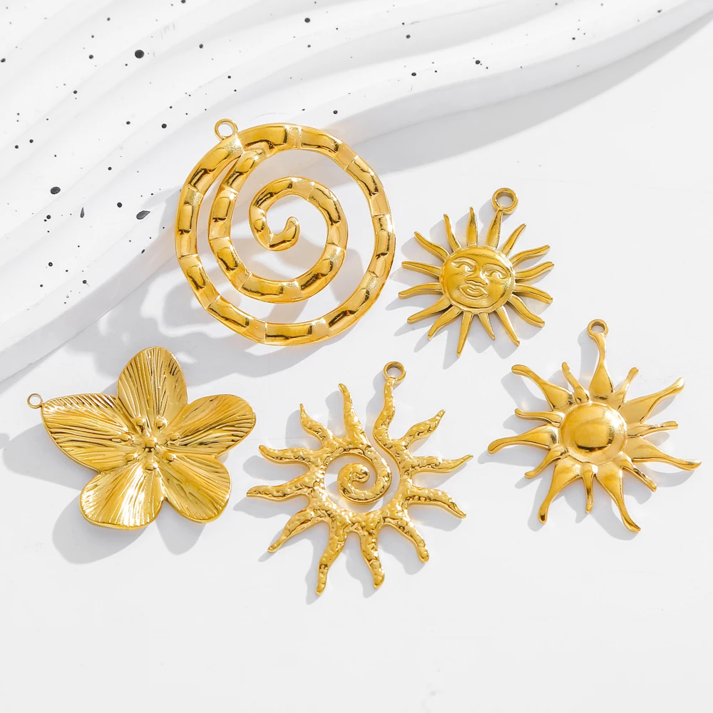 5pcs Gold Plated Stainless Steel Smiling Sun Moon Charms for Jewelry Connectors Earrings Making Supplies DIY Necklace Bracelet