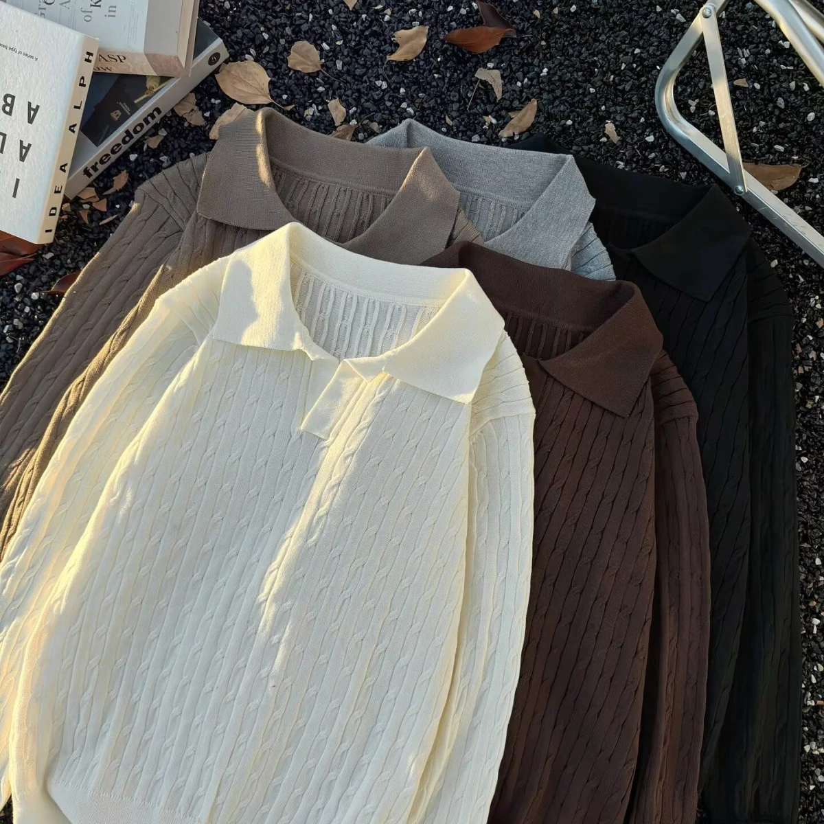 

Fall Winter V-Ne Knitted Sweater Cardigan Men's Color Casual Sle Outerwear Soft Polyester Long Sve Anti-Wrinkle