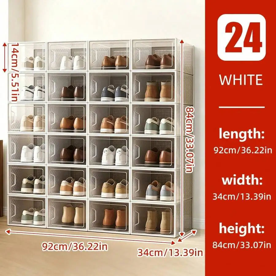 SuZaoKongJian 6/12/24 Pcs Thickened Transparent Shoe Boxes With Lid, Foldable Stackable Free Combination Shoe Rack, Plastic Snea