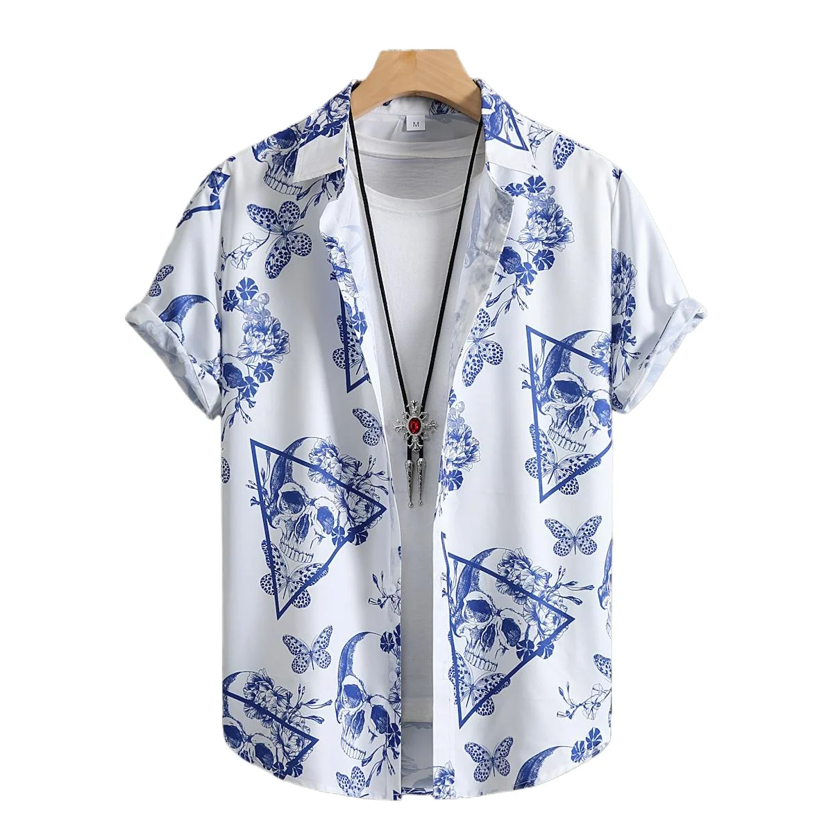 Cozy Up Fashionable Men Short Sleeved Skull Shirt for Men Summer Shirt