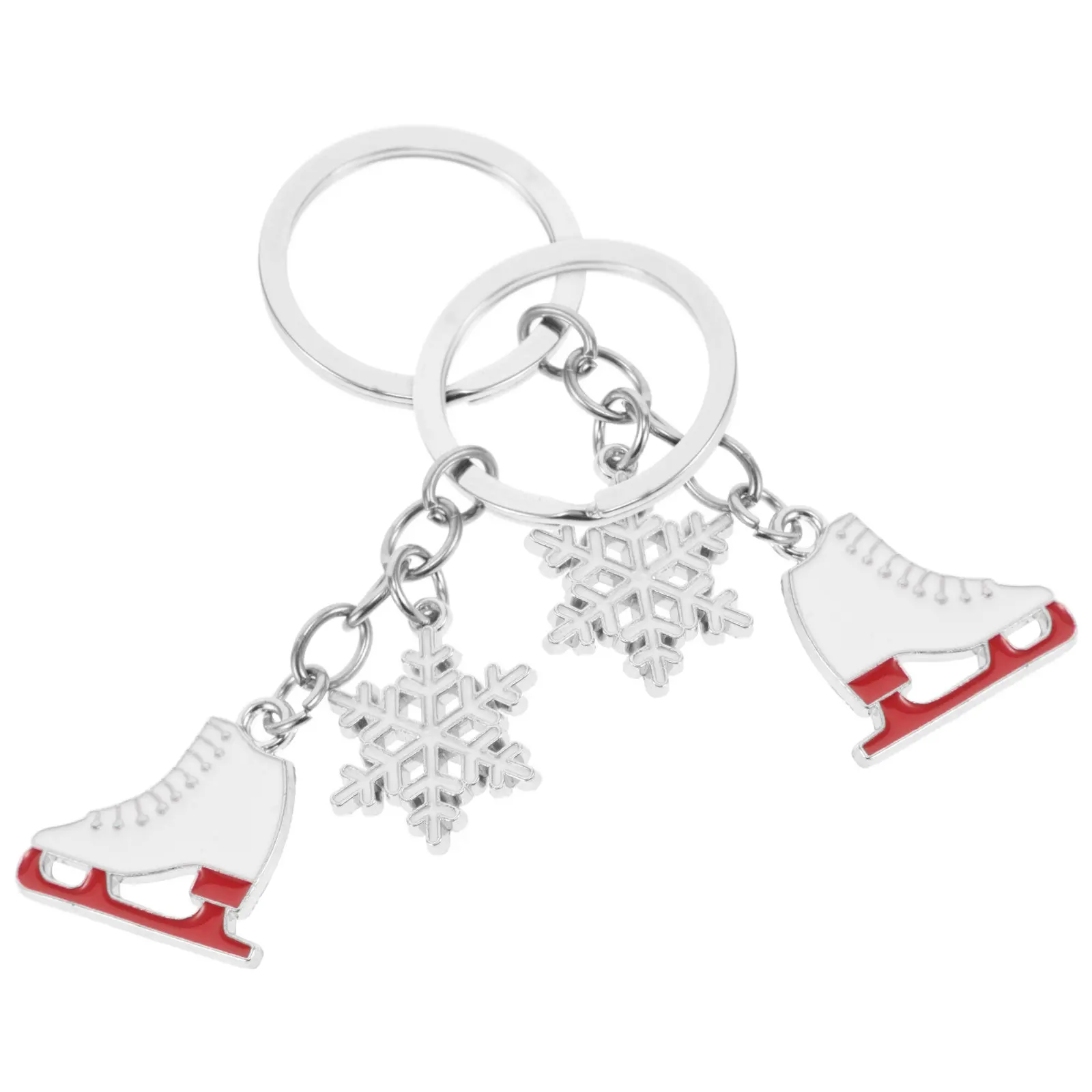 2Pcs Adorable Ice Skating Shoe Keychain with Snowflake Design Winter Sports Charm for Keys Bag Backpack Purse Decor Ice Skate