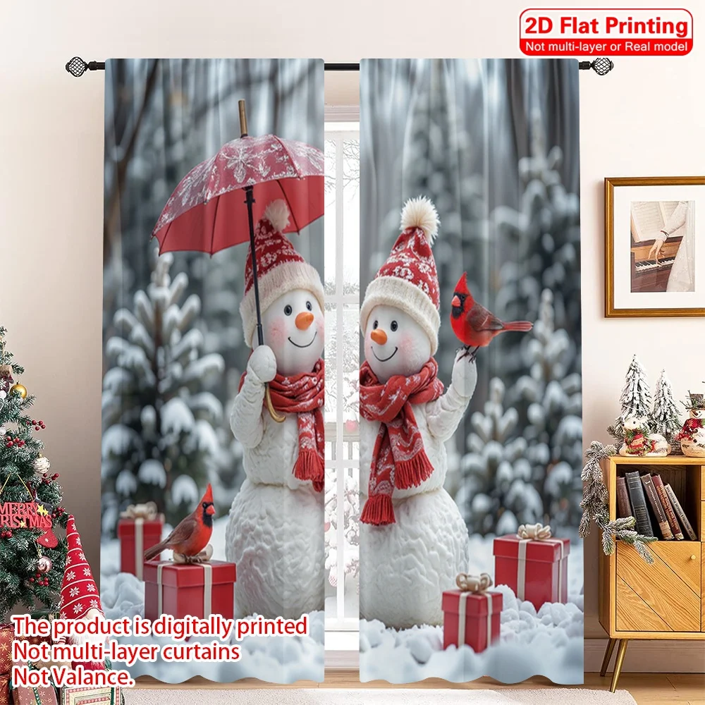 

2pcs 2D flat printing Christmas Party Curtain Cute Snowman Christmas Scene Gifts Polyester Without Electricity Party Decorations