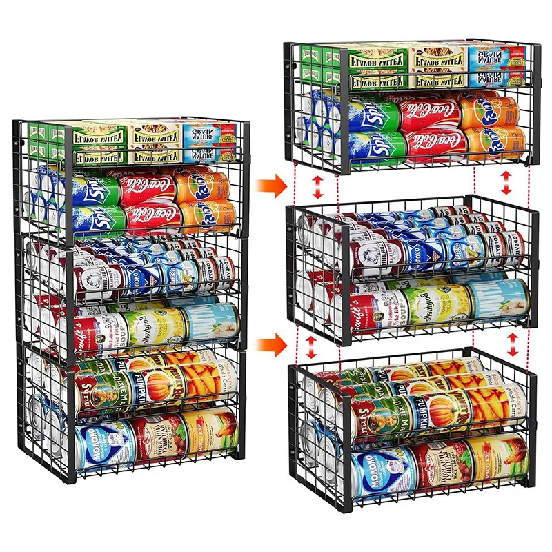 

2-Layer Stackable Storage Rack Flat Iron for Food Pantry Adjustable Dispenser Holds 90 Tanks