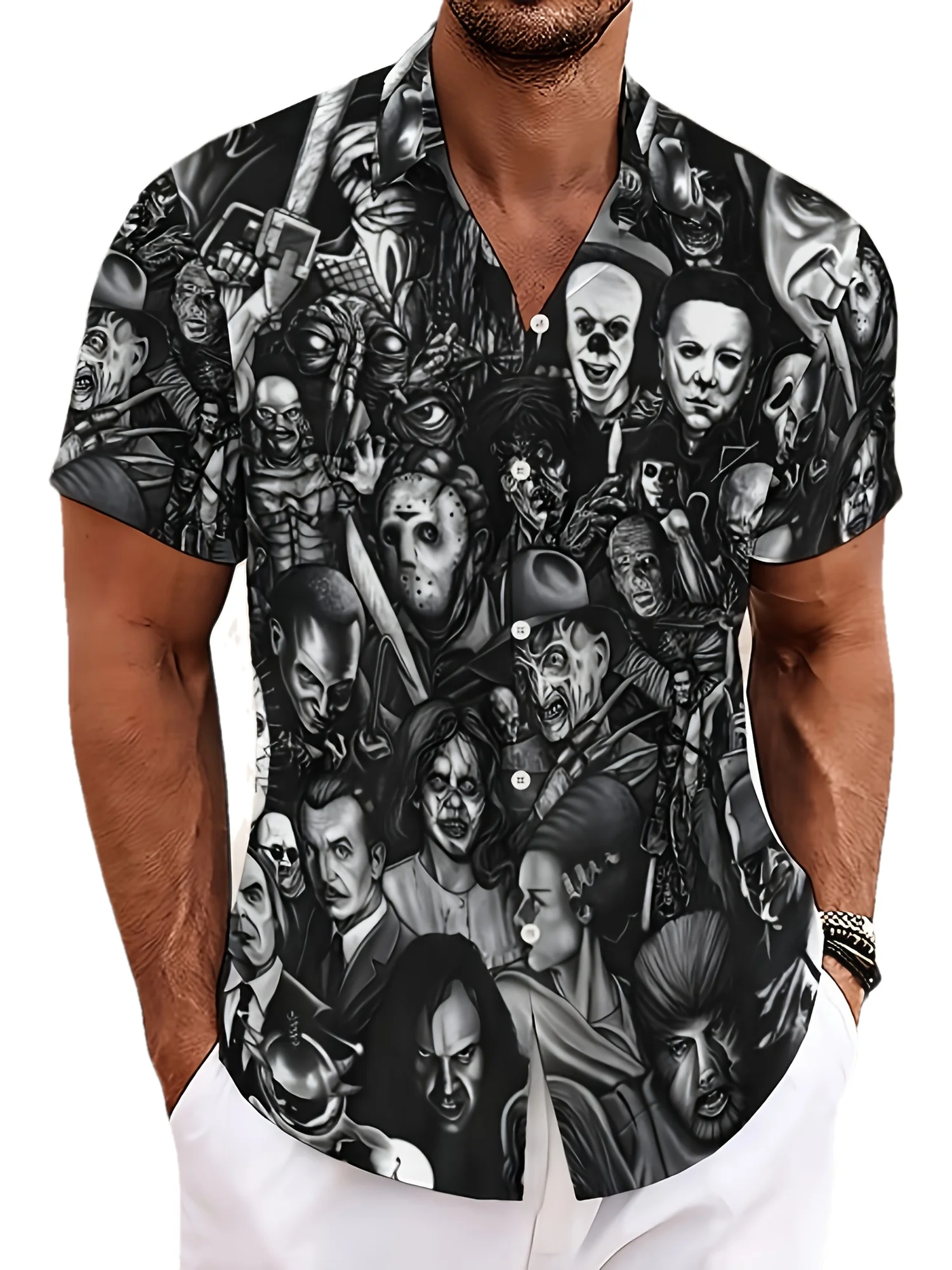 

2026 Summer New Style Men's Short-Sleeved Shirt with 3D Clown Pattern Print Casual Fashionable Comfortable Soft Breathable