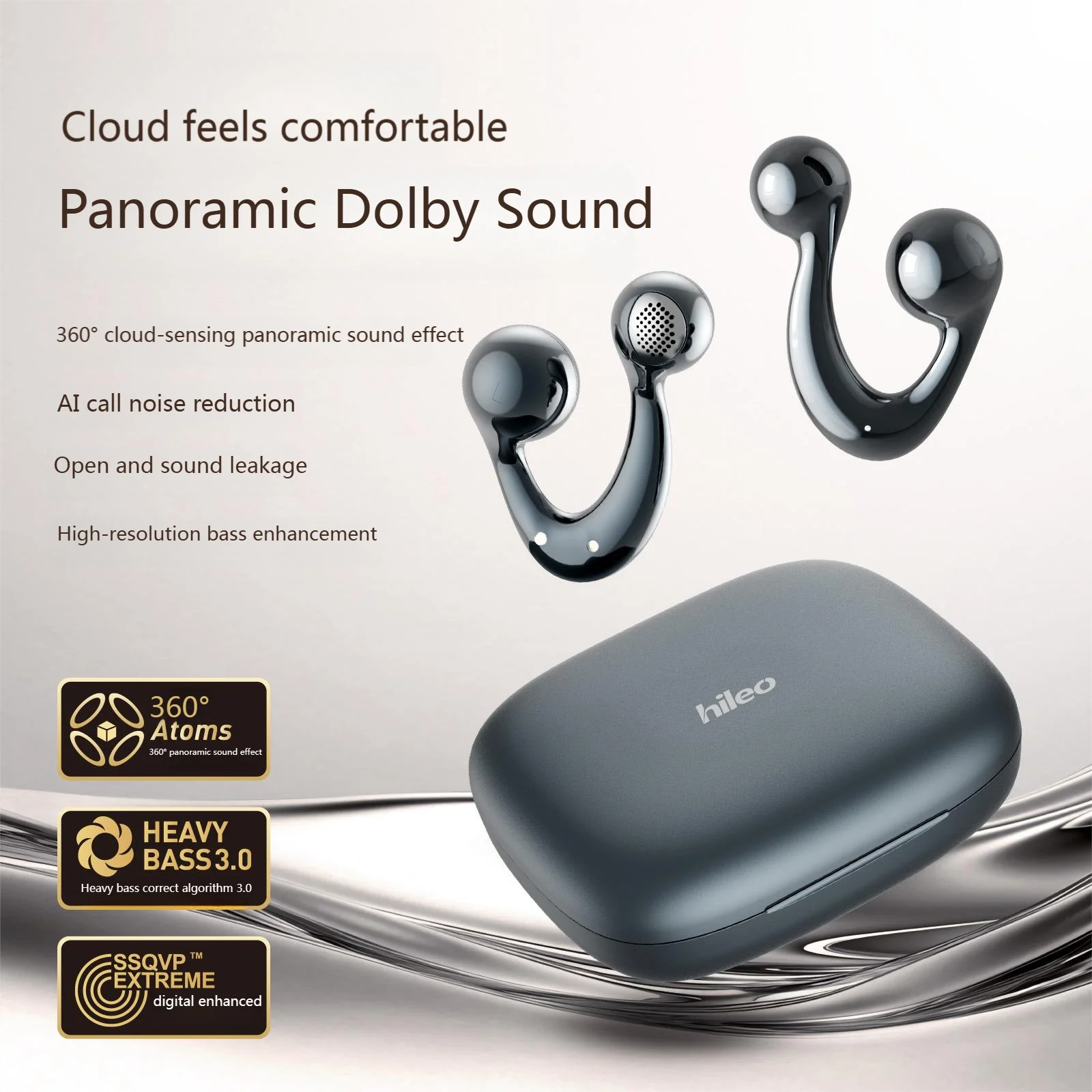 

Ear Clip Wireless Earphones Bluetooth 6.0 Lossless Audio Quality LED Battery Level Display Call Noise Reduction Sport Headphones