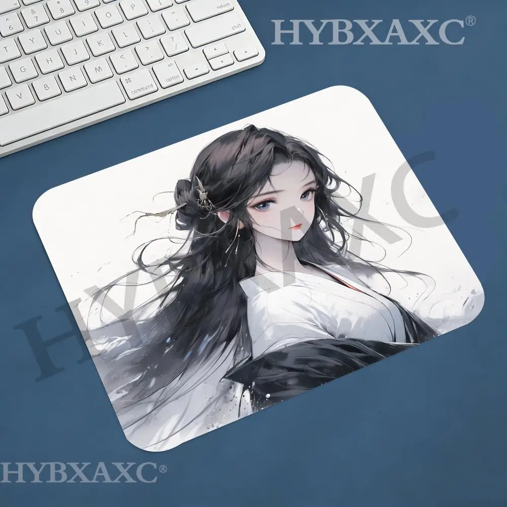 HYBXAXC Chinese Style Ink Wash Anime Girl Mouse Pad,Aesthetic Traditional Gaming Oriental Aesthetic Desk Decor for Art Lovers