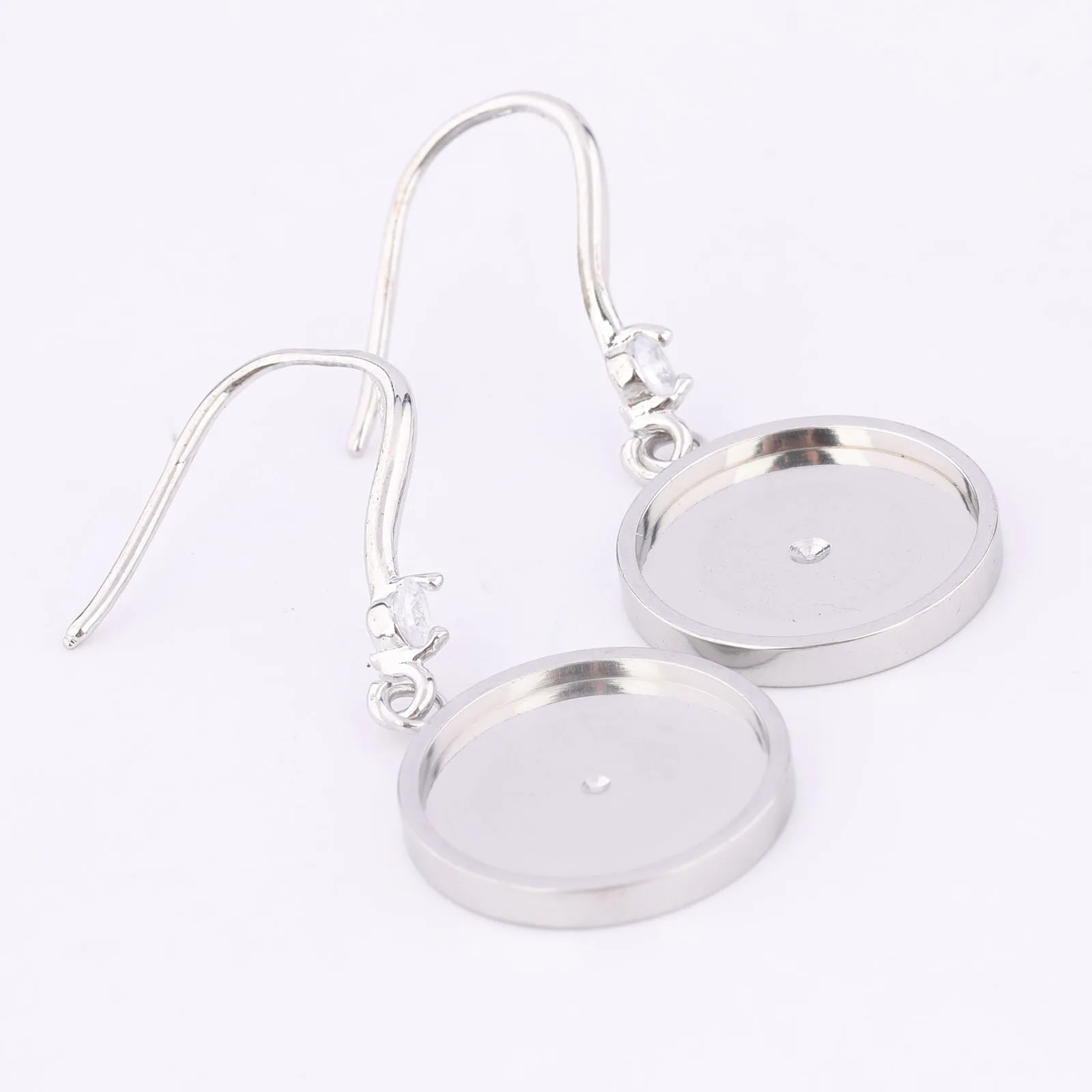 10pcs Stainless Steel Fit 14mm Cabochon Earring Base Blanks Diy Zircon Earrings Hooks Findings For Jewelry Making
