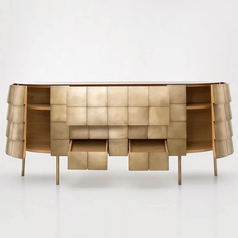 Luxury high-end gold stainless steel tableware cabinet entrance control furniture