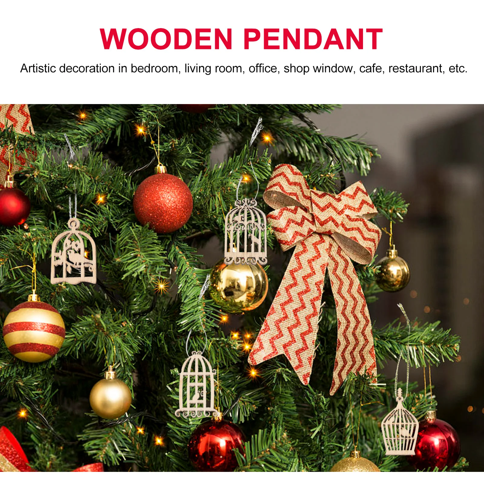 

50Pcs Hollow Out Wooden Bird Cage Pendant Artistic Hanging Ornament for Home Bedroom Living Room Office Shop Window Cafe