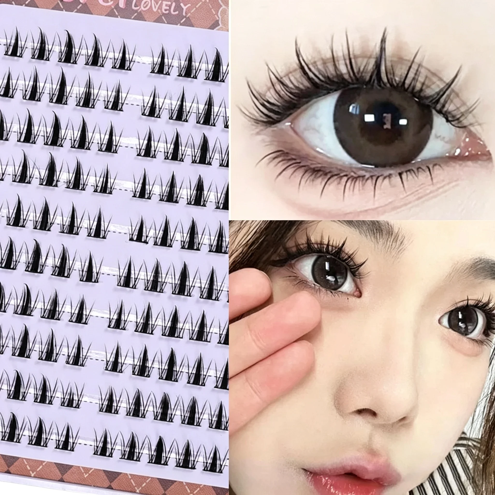 Glue Free Self Adhesive Manga Lashes 10 Rows Natural Clusters Sectioned Design For Daily Outing Anime Cosplay Portable Makeup