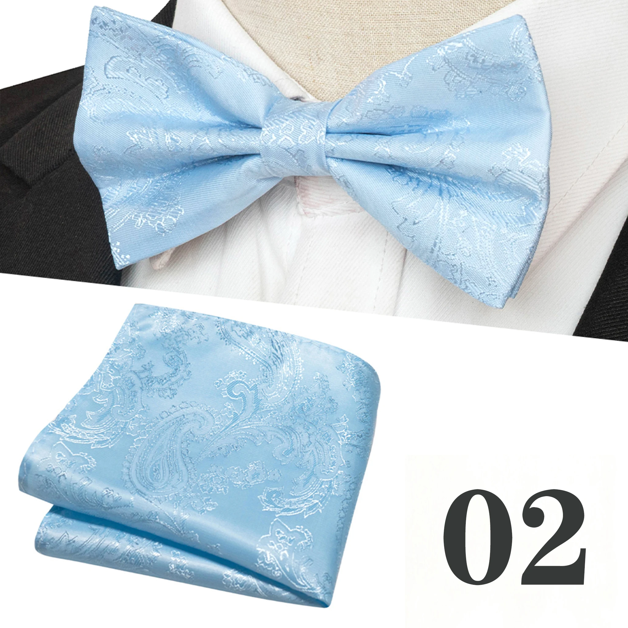 Luxuriöses Paisley-Muster Seidenfliege und passendes Einstecktuch-Set für Herren – Elegantes formelles Accessoire für Hochzeiten und Galas – Detail 9