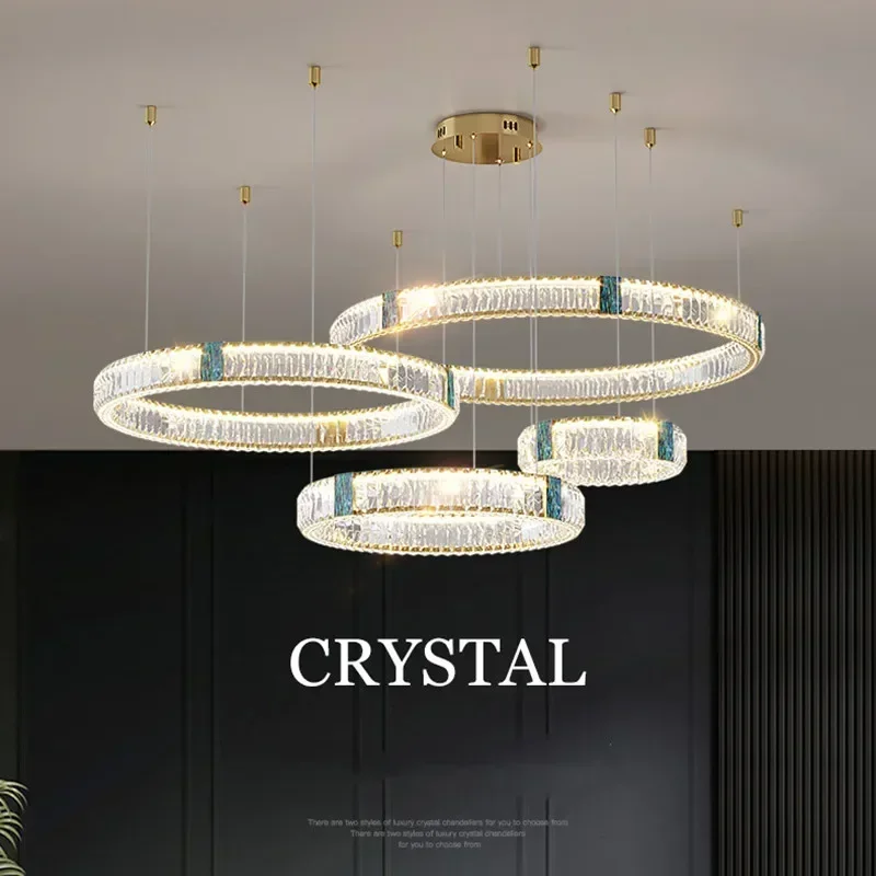 Nordic RC Dimmable Pendant Lights  Minimalist Single Multi Circle Ring Modern Dining Crystal Lights Luxury Lighting Chandelier