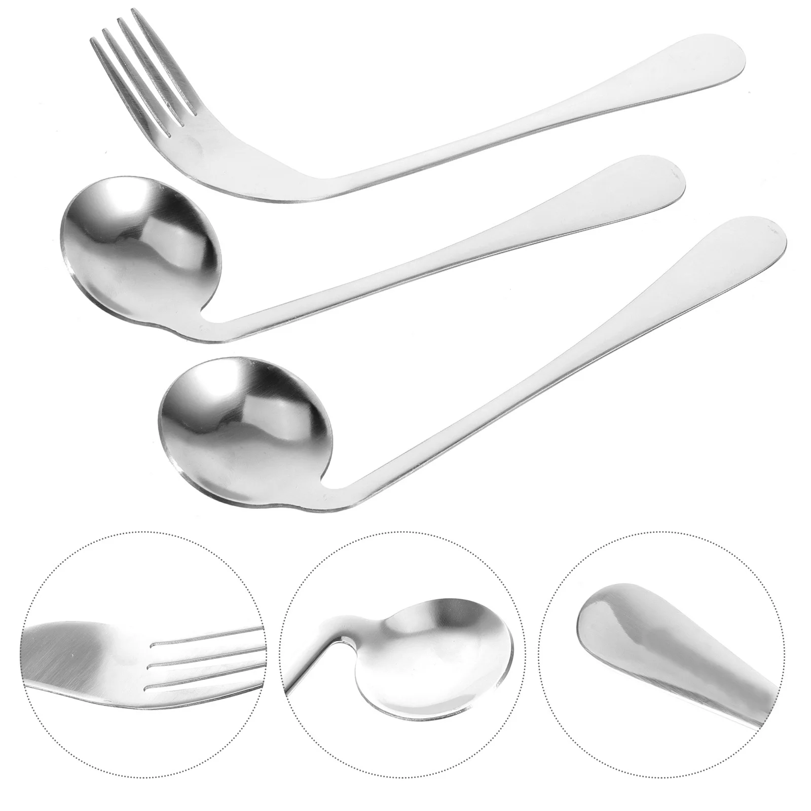 

1 Set Of Left-Handed Angled Spoon Fork Stainless Steel Lightweight Feeding Utensils For Elderly Disabled Patients Self-Feeding