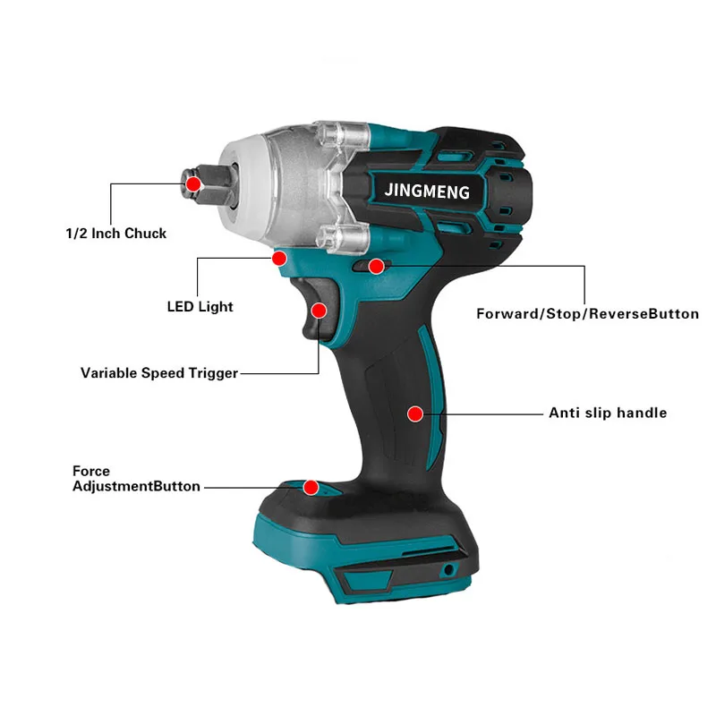 Cordless Electric Impact Wrench Brushless Impact Wrench Power Tools Hand Drill Socket Power Tool For Makita Battery（No Battery)