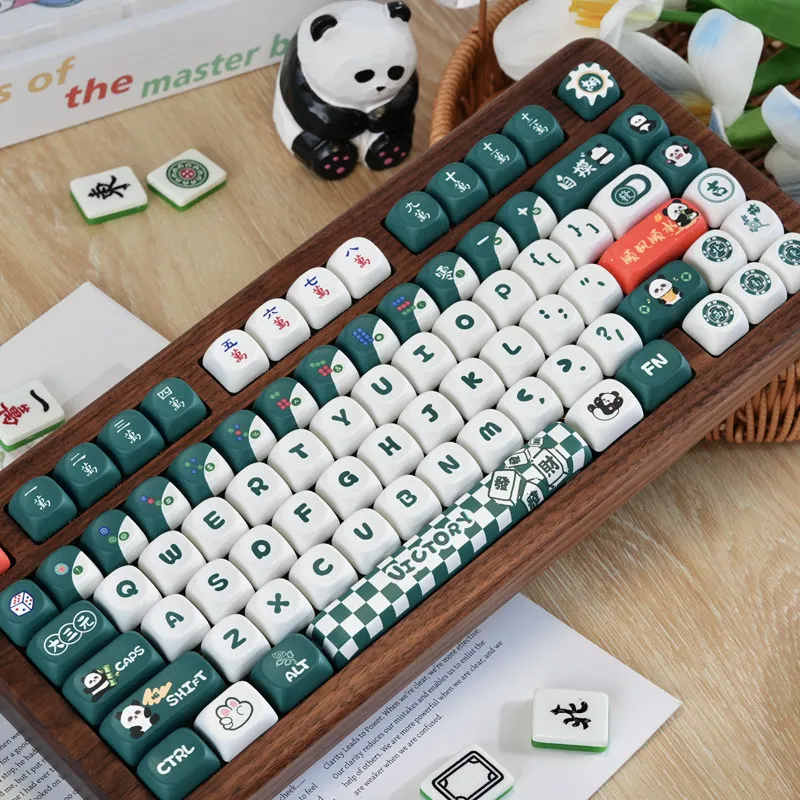 130key Mahjong Keycaps Chinese National Essence Moa Profile Pbt Dye Sublimation Cute For 64 75 87 98 100 108 Mechanical Keyboard