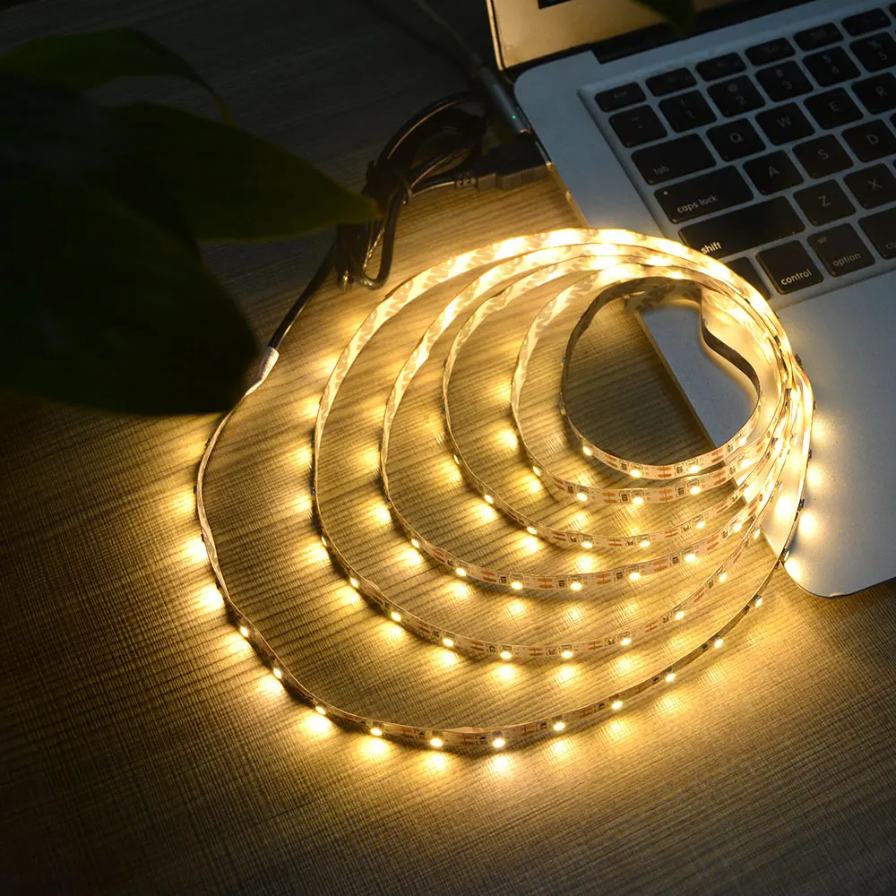 USB LED Strips 2835 Ciepła biel DC 5V LED Strip Light TV Mirror Backlight Lighting Tape Room Decor Lamp Ribbon LED String Light