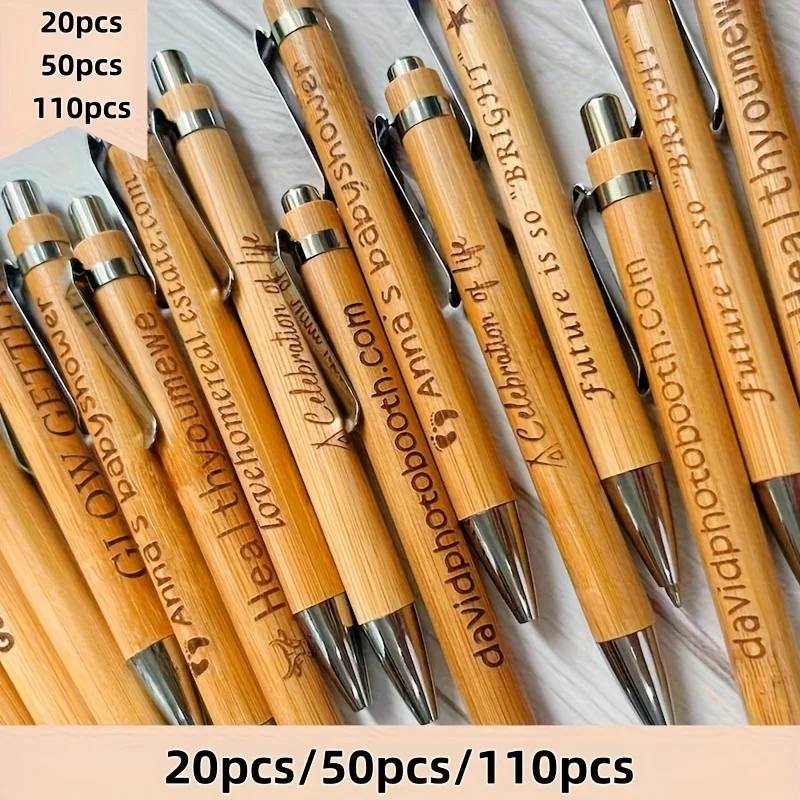 

Custom Logo Bamboo Ballpoint Pens Smooth Writing Engraved Custom Promotional Pens For Teacher School Office Business Advertising Gift 20/50/110PCS