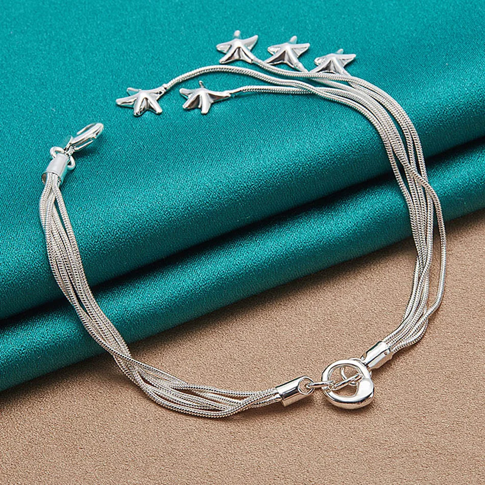 URMYLADY-Conjunto de collar y pulsera de plata de ley 925 para mujer, cadena de cinco serpientes, estrella, joyería de moda para fiesta de boda