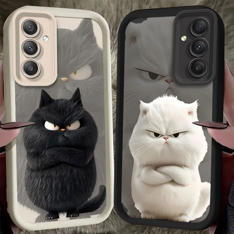 Lovely Funny Black White Cat Case for Samsung Galaxy A16 A25 A55 A35 A15 A06 A05 A05S A24 A13 A23 A12 A22 A32 A52 A71 A51 4G