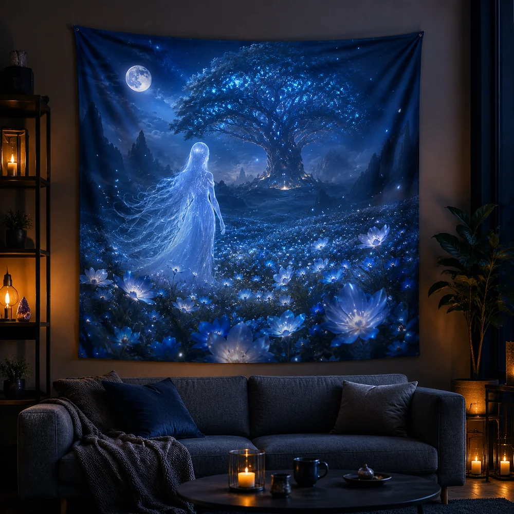 Seaside Grotto Tapestry- Crystal Clear Water Cave View Wall Hanging for Summer Bedroom Coastal Theme Decor