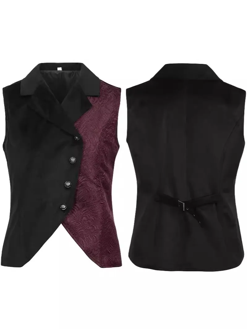 

Vest Men's Slim British Style Vest Medieval Costume Retro Gothic Short Dress Vest Halloween Costume Patchwork Suit