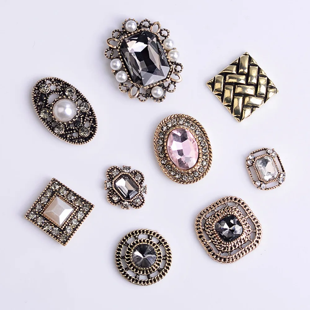 

Rhinestone Vintage Diy Buttons Embellishment Accessories 20pcs Antique Metal Flatback Button Supplies Geometric Decorations