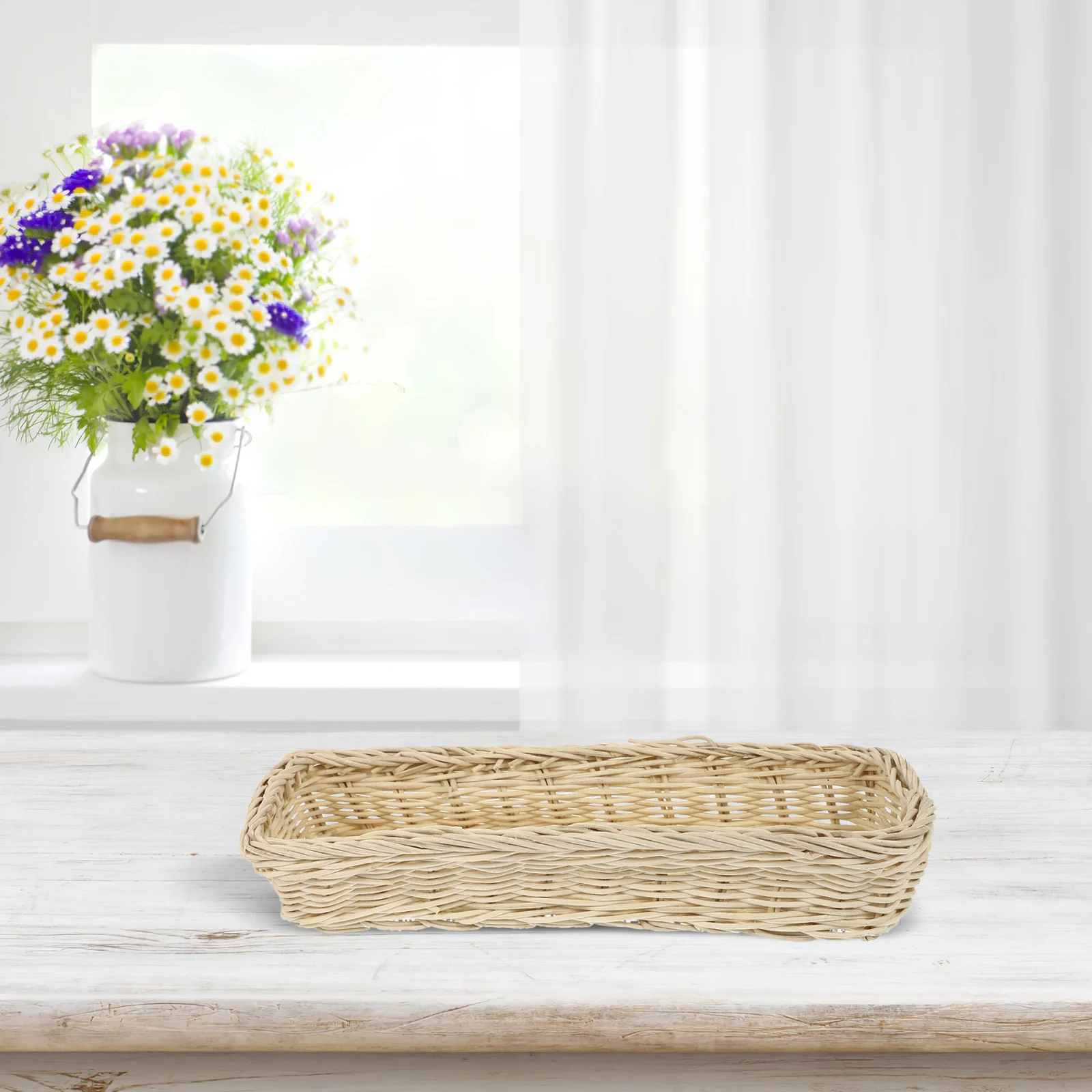 

Woven Rattan Cutlery Basket White Kitchen Tray Storage Large Capacity Household Sundry Manual Practical Durability Safe