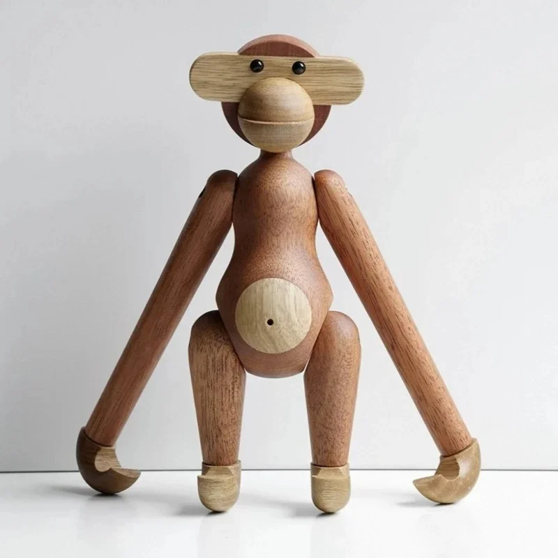 Wooden Monkey Doll Sapele Wood, Articulated Figure Danish Design Movable, Joint Animal Toy, Home Office Desktop Decoration Gift