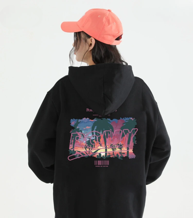 Coconut Island Sunset Afterglow Landscape Print Hoodies 2024 Autumn and Winter New Fashion Couple Hooded Sweatshirts