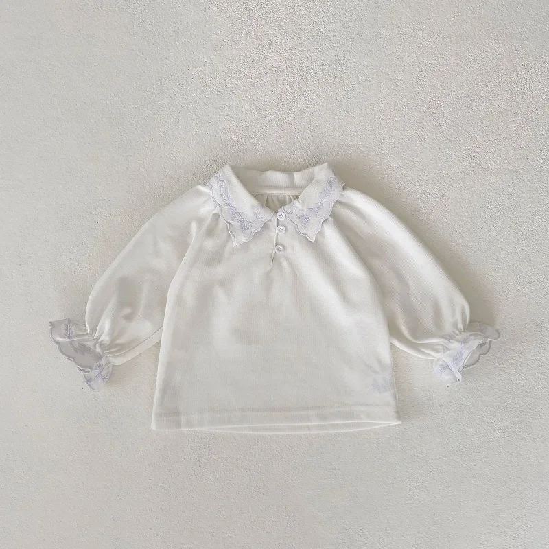 Cute Baby Girl Clothes Set 0-3Years Long Sleeve Embroidery Collar White Shirt+Corduroy Suspender Shorts 2PCS Spring Fall Oufits