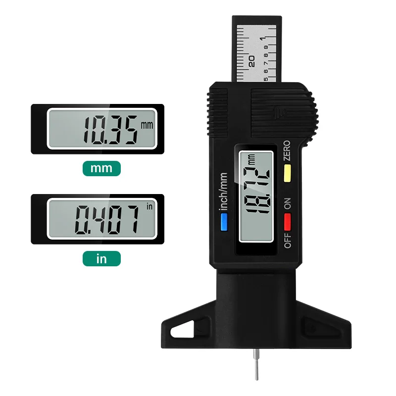 Medidor Digital de profundidad de la banda de rodadura para neumáticos de coche, medidor de espesor, herramientas de medición de detección de desgaste de neumáticos de automóvil, pinza de profundidad